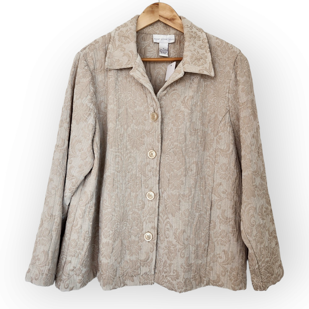 Vintage Susan Graver Cream Tapestry Pattern Blazer Suit Coat XL